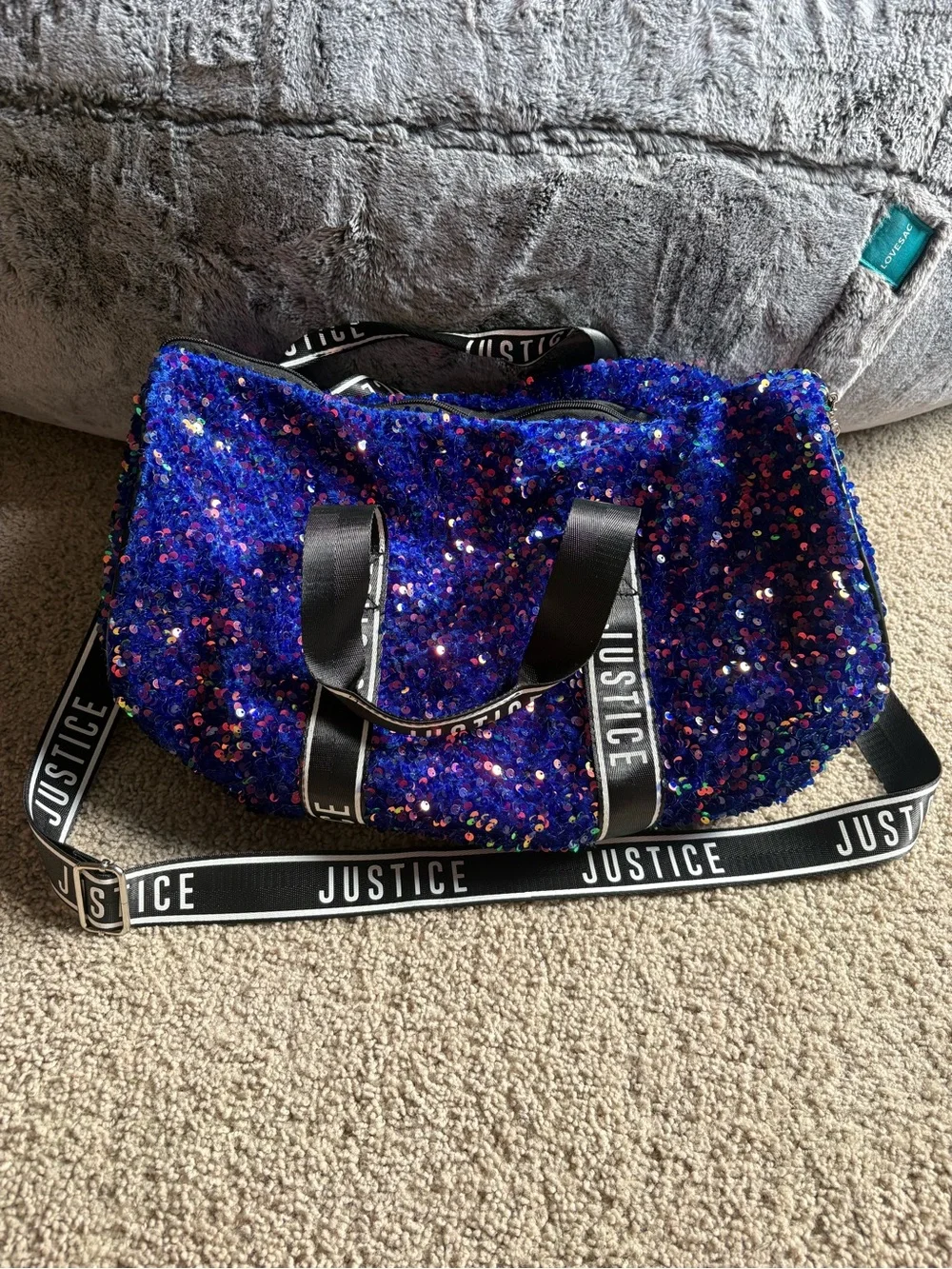Girls blue sequined Justice gym bag